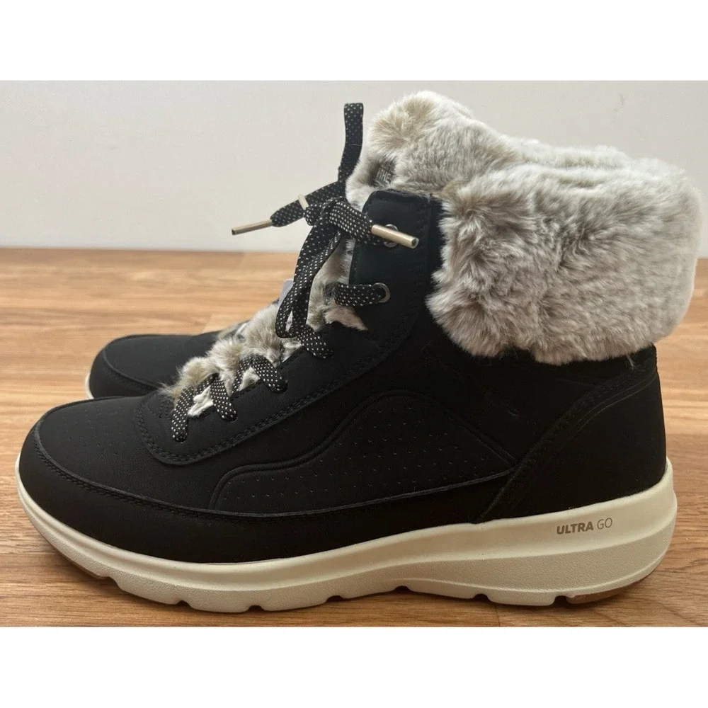 Skechers GoWalk Glacial Ultra Mountain Muse Black Ankle Boots Womens Size 10 NEW